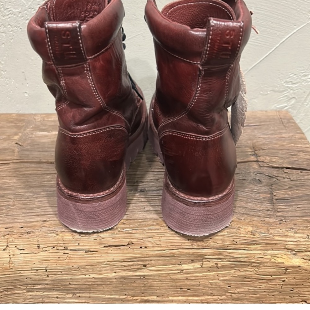 BED STU Boots RARE MERLOT ELISHA II Leather Moto Red Burgundy Black Size 7.5 - Picture 10 of 14